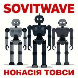 sovietwave propaganda poster about the dangers of robots, minimalist, silkscreen, graphic design, russian text