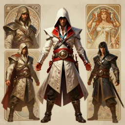 concept art of characters from aladdin in assassin's creed 2, d & d, fantasy, intricate, elegant, highly detailed, digital painting, artstation, concept art, sharp focus, illustration, hearthstone, art by bridgeman and artgerm and greg rutkowski and alphonse mucha and ruan jia and conrad roset