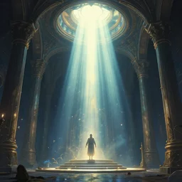 gods basement, divine, shinig rays of light by greg rutkowski, trending on artstation