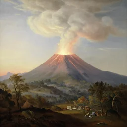 a volcano seething, ethereal landscape, claude lorrain pastoral landscape