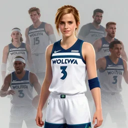 unreal engine render of emma watson in a minnesota timberwolves uniform, fantasy art by greg rutkowski, loish, rhads, ferdinand knab, makoto shinkai and lois van baarle, ilya kuvshinov, rossdraws, tom bagshaw, global illumination, radiant light, detailed and intricate environment