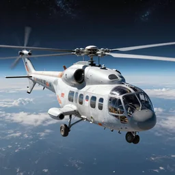 futuristic soviet military helicopter in space
