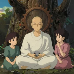 bodhisattva and nirvana by anna dittmann and by studio ghibli. digital art. surreal. featured on art station. anime arts. featured on pixiv, hd, 8 k, highly detailed, good lighting