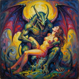 basilisk, pain, pleasure, suffering, adventure, ( ( ( psychedelic dripping color ) ) ) love, abstract oil painting by mc escher and salvador daligottfried helnwein
