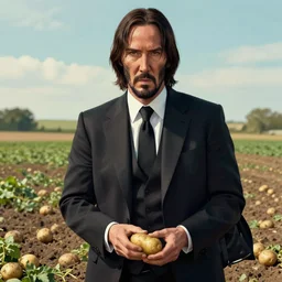 portrait of john wick farming potatoes, digital art, very detailed