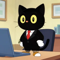 Black cat CEO, still from 90s VHS cartoon