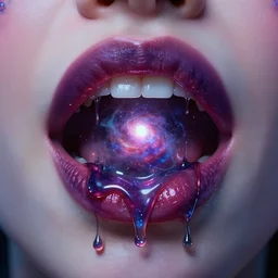 judge jester, a viscous star filled liquid galaxy is dripping down the lips, digital art, rendered in octane, artstation