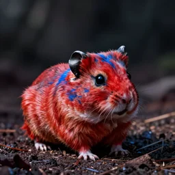vibrant red and blue dart hamster