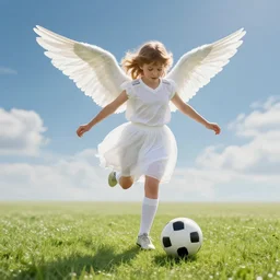angel in sky play soccer, fantasy