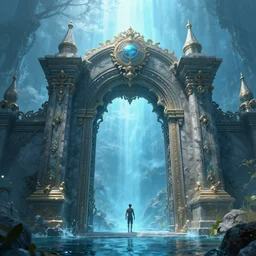 the gate to the eternal kingdom of water, fantasy, digital art, hd, detailed.