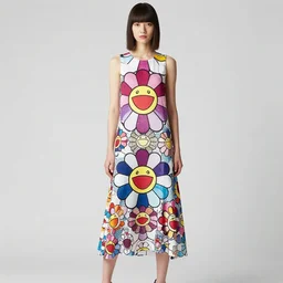A model wearing a dress by Takashi Murakami, fashion photography
