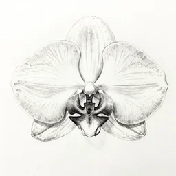 schematic drawing of a beautiful orchid, ink on paper, high contrast, hyperrealist,