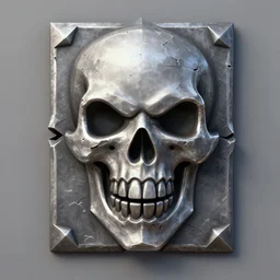 jagged damaged brushed metal skull faceplate, stylized stl, 3 d render, activision blizzard style, hearthstone style, darksiders art style
