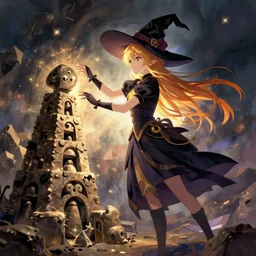 full body, anime witch creating golem
