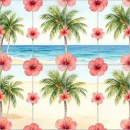 beach ocean seashore hibiscus palm trees repeating, tileable, seamless, rebecca alred, melissa sixma, ingrid johnson, paige spearin, avantika subramanian, deepak yadav, abbey holden, erin stein