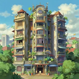 stunning photo of a solarpunk vietnamese apartment building by makoto shinkai and studio ghibli, and gerald brom