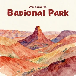 welcome to badlands national park! vibrant tourist poster, minimalism, tourism, rich color palate, watercolors, trending on artstation