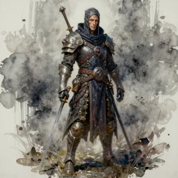 a oil / watercolor painting full body character portrait of a necromantic technologist in the style of dark souls in the style of darkest dungeon trending on artstation deviantart pinterest detailed realistic hd 8 k high resolution