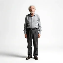 elderly mime in striped shirt, high detail digital art, full body, standing, isolated on a pure white background, centered, whole figure in frame, sharp focus, studio lighting