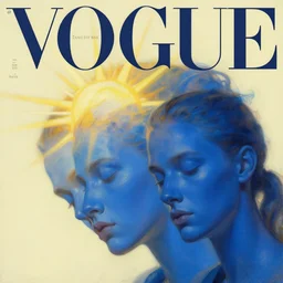 3 d, sci - fi, sun rays, sleepy fashion model face, blue faces, cinematic, vogue cover style, poster art, light yellow and deep blue mood, realistic painting, intricate oil painting, high detail, figurative art, multiple exposure, poster art, 3 d, by tooth wu and wlop and beeple and greg rutkowski
