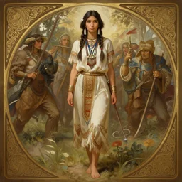depiction of a battle ready barefoot native american girl, d & d, fantasy, intricate, elegant, highly detailed, digital painting, artstation, concept art, smooth, sharp focus, illustration, art by artgerm and greg rutkowski and alphonse mucha