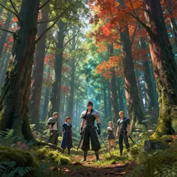 A beautiful and colourful forest by Greg Rutkowski, Sung Choi, Mitchell Mohrhauser, Maciej Kuciara, Johnson Ting, Maxim Verehin, Peter Konig, final fantasy , 8k photorealistic, cinematic lighting, HD, high details, atmospheric,