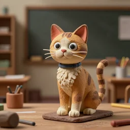 claymation of a cat in art class