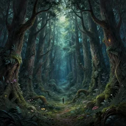 a magical forest that separates the good world from the dark world,, fantasy art, intricate, highly detailed, in the style of greg rutkowski