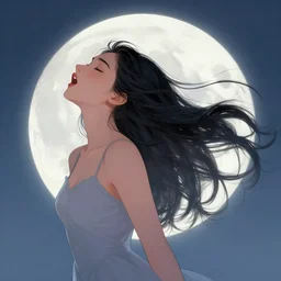 moth princess woman howling at the moon with wild hair, art by luis royo and walter crane and kay nielsen, watercolor illustration,