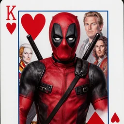 highly detailed closeup portrait of deadpool on the queen of hearts card, by atey ghailan, by greg rutkowski, by greg tocchini, by james gilleard, by joe fenton, by kaethe butcher, red, black, crimson and grey color scheme