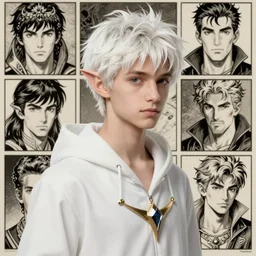 young teen bishonen male drow prince! scrawny white haired drow! fantasy! moebius, milo manara, hugo pratt, french comic art, semi - realistic anime, portrait, beautiful face, symmetrical face, trending on pixiv, detailed, clean lines, sharp lines, crisp lines, award winning illustration, masterpiece, 4 k