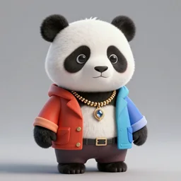 a ultra - realistic biomorphic panda wearing high fashion colored classy clothes and jewelry, looking at the camera, 3 d render, detailed, 8 k, studio