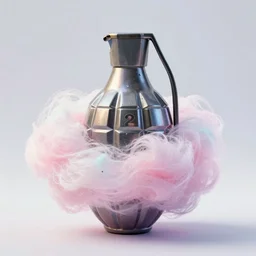 mk 2 grenade!!! made of cotton candy, centered, product shot, bright, airy, iridescent lighting, gradient background