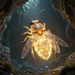 an intricate concept art illustration of a glowing insect biome flying in a cave, fantasy, back view, radiant lighting, pinterest, digital art, photorealistic movie still, style feng zhu and artgerm, hyper realistic, photorealistic, octane render, trending on artstation, cgsociety, cinematic light, 8 k