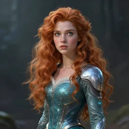portrait of Princess Merida, futuristic and ethereal, expressive pose, sci-fi, cyberpunk, highly detailed, digital painting, artstation, concept art, smooth, sharp focus, by gil elvgren