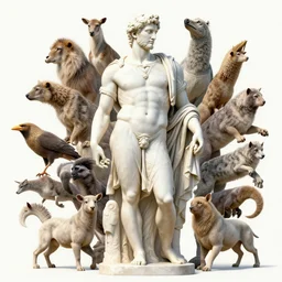 highly detailed illustration of a greek statue of a man surrounded by all the known species of plants and flowers by juan gatti!, by moebius!, by leonardo da vinci, by oliver vernon!, by michelangelo