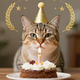 photo of a cat celebrating his birthday. highly - detailed, sharp focus, award - winning