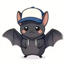 a cute bat with a hoodie and baseball cap