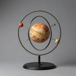 a kinetic sculpture of this solar system, orrery, canon 5 d 5 0 mm lens, papier - mache, studio