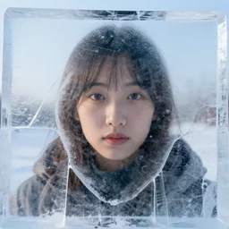 see through clear sheet of ice sheet of ice in front of face face face behind ice face behind ice