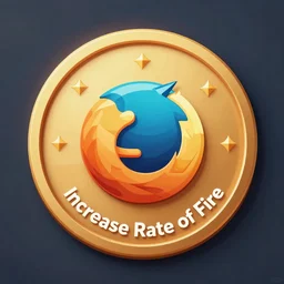 circular token, video game power-up, called Increase Rate of Fire, similar to Mozilla Firefox logo, similar to Blender logo, octane render, 4K