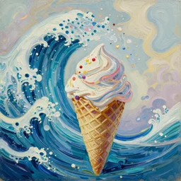 ice cream ocean wave, intricate oil painting by greg rutkowski, trending on artstation