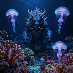 leviathan by zdzisław beksinski, ed binkley, and wayne barlow, bioluminescent, colorful coral reef, jellyfish, nightmare ai biodiversity