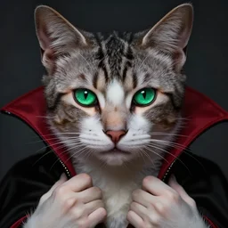 epic masterpiece portrait of a kitten vampire lord, hyperrealistic, octane render, cinematic, beautiful face and flawless skin, perfect hands, emeralds by Edgar Maxence and Ross Tran and Michael Whelan, Legends of Runeterra
