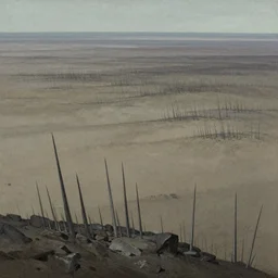 landscape of flat wastelands, thin sharp rock spikes, greg rutkowski, brom, james gurney, mignola, craig mullins, alan lee