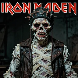 a scene from a horror movie with a mummified zombie that resembles Eddie The Head from Iron Maiden complete with the same clothes and headgear as from the album art in ultra realistic detail
