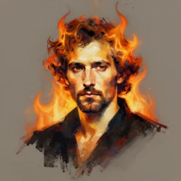 An abstract matte painting of a man on fire portrait. Goya, ArtStation, CGSociety, Unreal Engine