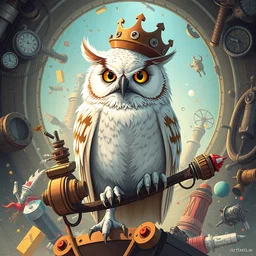 anthropomorphic!! wise wealthy white - owl travels through time via steampunk portals, pixiv fanbox, dramatic lighting, maximalist pastel color palette, splatter paint, pixar and disney exploded - view drawing, graphic novel by fiona staples and dustin nguyen, peter elson, alan bean, wangechi mutu, clean cel shaded vector art, trending on artstation