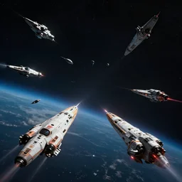 huge space battle, multiple spaceships fighting, in the style of the movie event horizon, moody lighting, lens flares, 8 k