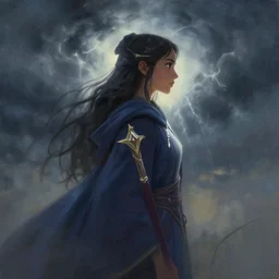 side profile centered painted portrait, Maya Ali as a storm sorcerer, D&D, matte painting concept art, beautifully backlit, official fanart, 4k, HDR, Trending on artstation, Behance, by Mucha and Jesper Ejsing and RHADS and Makoto Shinkai and Lois van baarle and ilya kuvshinov and rossdraws and Cushart Krentz and Gilleard James
